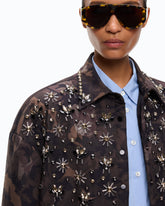 Overshirt in technical canvas with floral camouflage print - Multicolor Green-Black | Pinko