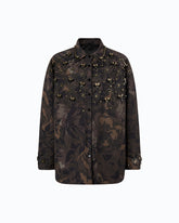 Overshirt in technical canvas with floral camouflage print - Multicolor Green-Black | Pinko