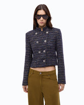 Cropped bouclé tweed jacket with metal buttons - Trasparente | Pinko