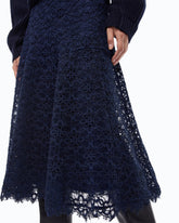 Flared midi skirt in corded lace - Blue | Pinko