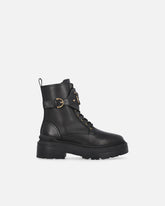 Leather combat boots with branded front strap -  | Pinko