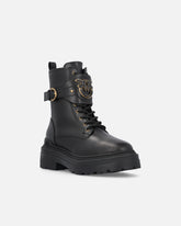 Leather combat boots with branded front strap -  | Pinko
