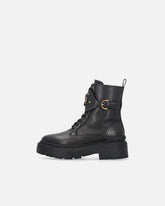 Leather combat boots with branded front strap -  | Pinko