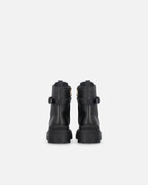 Leather combat boots with branded front strap -  | Pinko