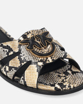 Leather slip-on sandals with python print and Love Birds logo -  | Pinko