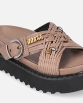 Woven nappa leather slip-on sandals with metallic rings -  | Pinko