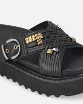 Woven nappa leather slip-on sandals with metallic rings -  | Pinko