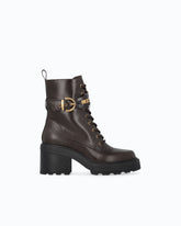 Schnürstiefeletten aus Leder mit Absatz und Riemchen - Braun | Pinko