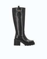 High leather boots with logo detail - Black | Pinko