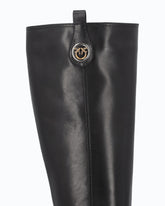 High leather boots with logo detail - Black | Pinko