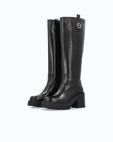 High leather boots with logo detail - Black | Pinko