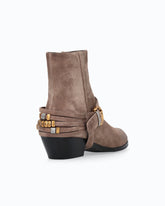 Suede ankle boots with straps and Texan heel - Brown | Pinko