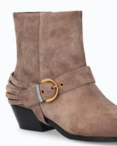 Suede ankle boots with straps and Texan heel - Brown | Pinko