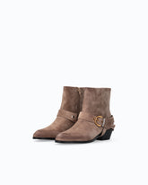 Suede ankle boots with straps and Texan heel - Brown | Pinko