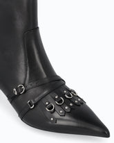 Leather ankle boots with straps and fringing -  | Pinko