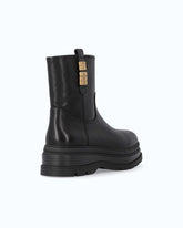 Leather combat ankle boots with logo rings - Black | Pinko