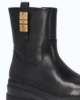 Leather combat ankle boots with logo rings - Black | Pinko