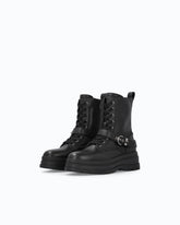Leather combat boots with strap - Black | Pinko
