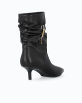 Nappa leather ankle boots with gathered leg shaft and logo - Black | Pinko
