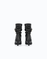 Nappa leather ankle boots with gathered leg shaft and logo - Black | Pinko