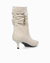 Nappa leather ankle boots with gathered leg shaft and logo - Beige | Pinko