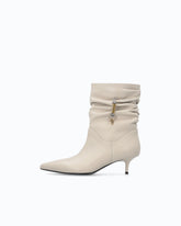 Nappa leather ankle boots with gathered leg shaft and logo - Beige | Pinko