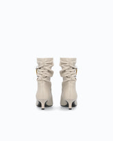 Nappa leather ankle boots with gathered leg shaft and logo - Beige | Pinko