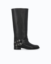 Lederstiefel mit hohem Schaft und Riemchen - Schwarz | Pinko