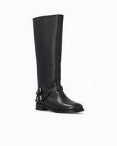 Lederstiefel mit hohem Schaft und Riemchen - Schwarz | Pinko
