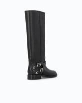 Lederstiefel mit hohem Schaft und Riemchen - Schwarz | Pinko