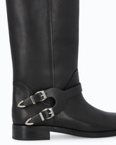 Lederstiefel mit hohem Schaft und Riemchen - Schwarz | Pinko