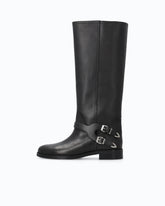 Lederstiefel mit hohem Schaft und Riemchen - Schwarz | Pinko