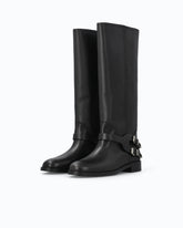 Lederstiefel mit hohem Schaft und Riemchen - Schwarz | Pinko