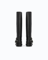 Lederstiefel mit hohem Schaft und Riemchen - Schwarz | Pinko