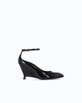 Patent leather pumps with wedge heel and ankle strap - Black | Pinko
