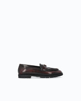 Leather loafer with logo and lug sole - Burgundy | Pinko