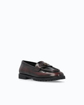 Leather loafer with logo and lug sole - Burgundy | Pinko