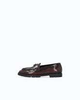 Leather loafer with logo and lug sole - Burgundy | Pinko
