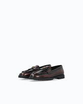 Leather loafer with logo and lug sole - Burgundy | Pinko
