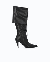 High leather boots with laces and maxi cuff - Black | Pinko