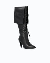 High leather boots with laces and maxi cuff - Black | Pinko