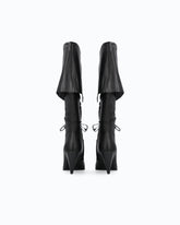 High leather boots with laces and maxi cuff - Black | Pinko