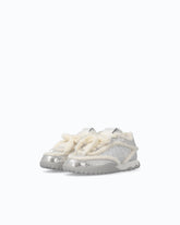 Lather sneakers with faux fur details - Grey | Pinko