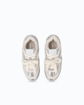 Lather sneakers with faux fur details - Grey | Pinko