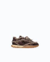 Lather sneakers with faux fur details - Brown | Pinko