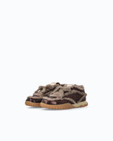 Lather sneakers with faux fur details - Brown | Pinko