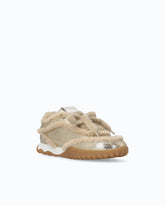 Lather sneakers with faux fur details - Beige | Pinko