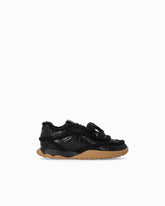 Lather sneakers with faux fur details - Black | Pinko