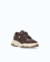 Leather sneakers with trekking-style laces - Brown | Pinko