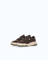 Leather sneakers with trekking-style laces - Brown | Pinko